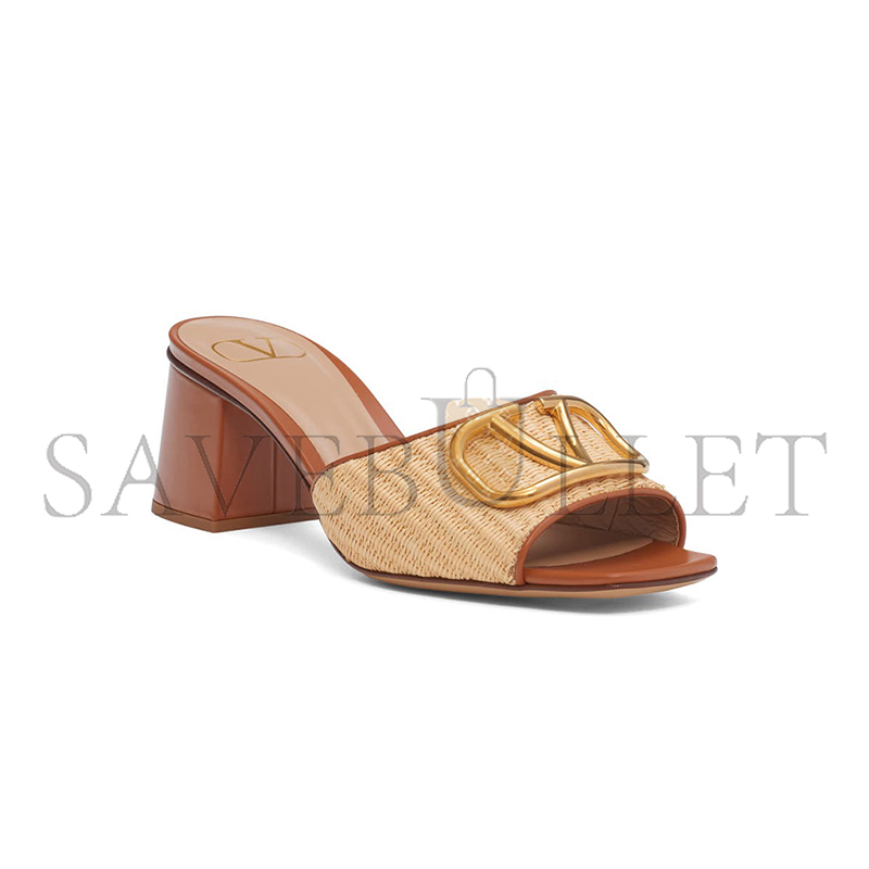 VALENTINO GARAVANI VLOGO LEATHER-TRIMMED RAFFIA SANDALS